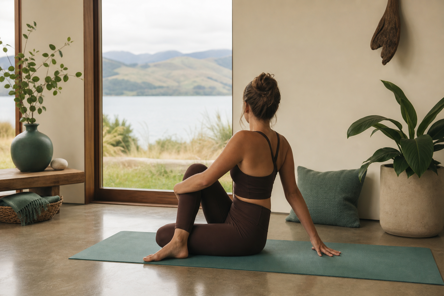Rinsingrestore client practicing gentle body habit exercises on mat